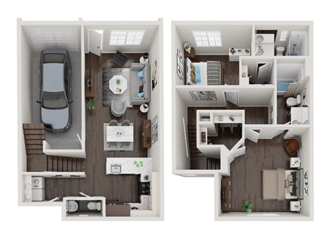 Floor plan for 2 beds, 2.5 baths, 1445 sqft